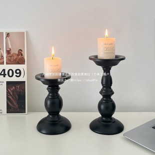 Retro Black Roman Column Candlestick French-Style Home Dining Table Ambiance Decorative Iron Art Ornament Candle Incense Holder