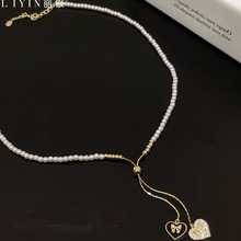 丽银饰品韩版时尚气质温柔冷淡风珍珠可调节爱心锆石项链锁骨项链
