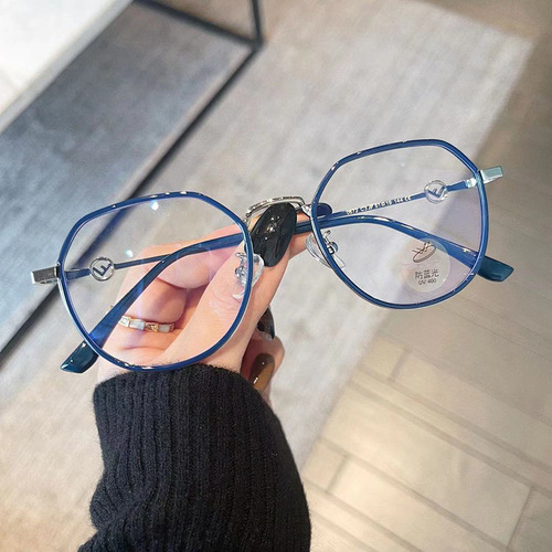 Personalized metal retro TR90 flat mirror for women without makeup myopia frame  fashionable personalized anti-blue light glasses
