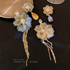 Silver needle, asymmetrical crystal from pearl, earrings with tassels, silver 925 sample, flowered, wholesale