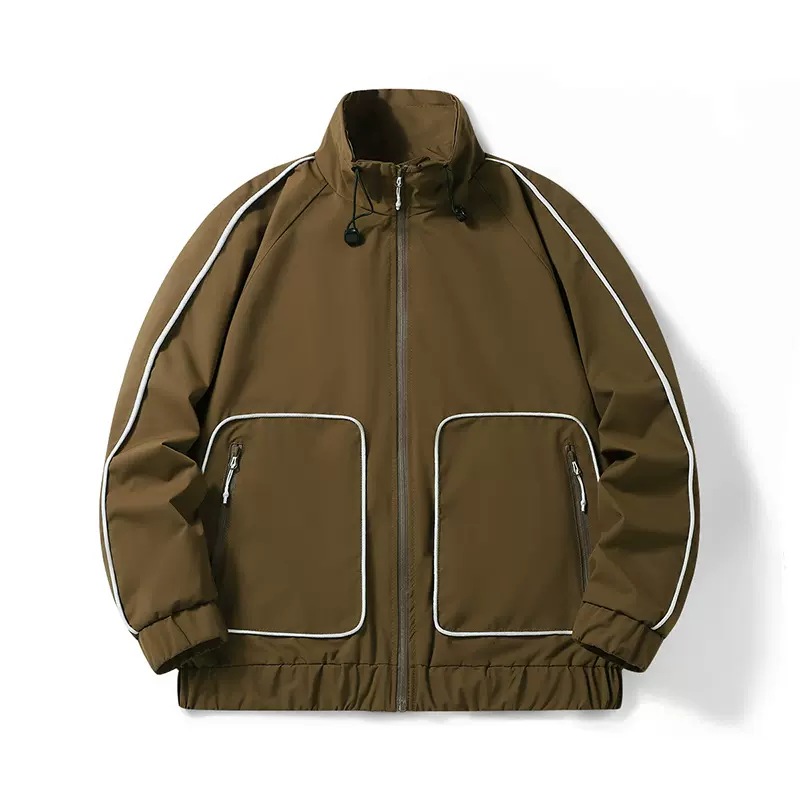 2024春季跨境潮流夹克男士条纹外套港风百搭宽松休闲上衣黑色耐磨