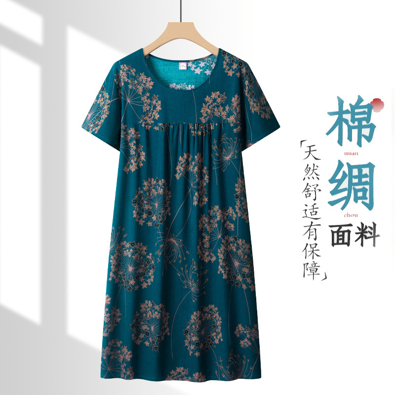 New Style Summer Cotton Silk Dress for Mothers, Loose and Belly-Covering, Middle-Aged and Elderly Plus Size Women's Colorful Skirt