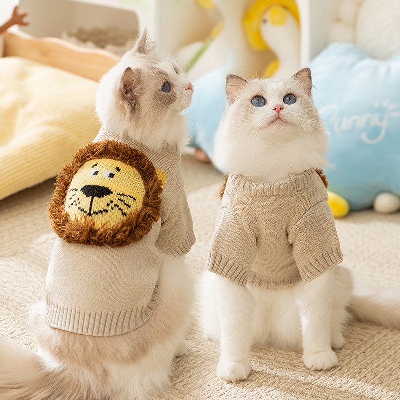 Gato otoño invierno grueso gato sin pelo cálido lindo suéter león pequeño perro pequeño y mediano perro mascota ropa de gato