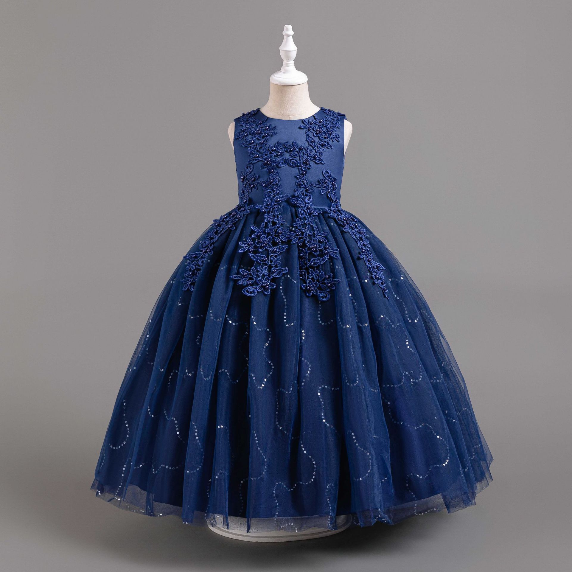 Vestido de princesa infantil con lentejuelas, manga larga, tul, para niña de flores