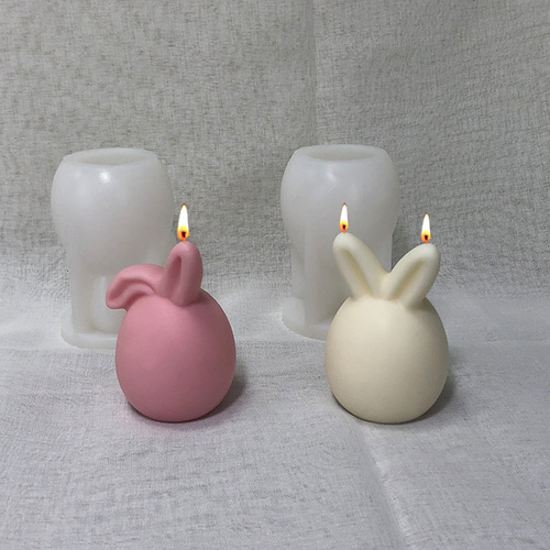 无脸兔头复活节香薰蜡烛硅胶模具diy兔子石膏摆件兔耳朵滴胶模具