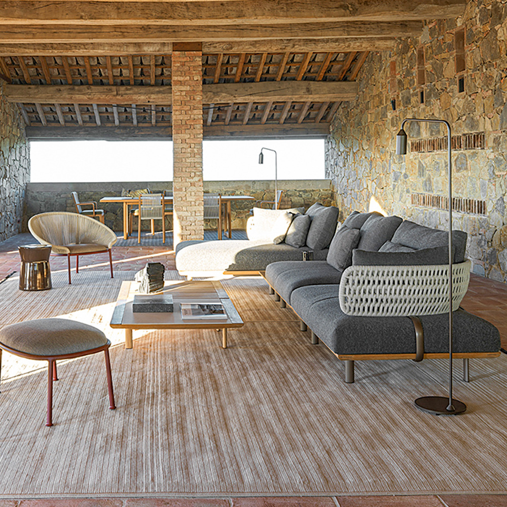 Combinación de muebles de madera de teca al aire libre de ocio al aire libre de madera sólida anticorrosiva a prueba de lluvia y protección solar de sofá de madera de patio villa image 4