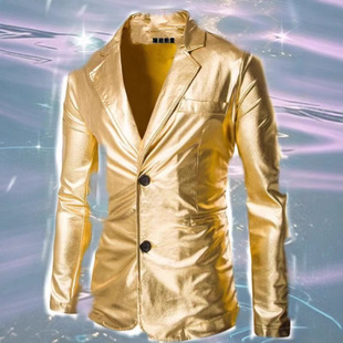Men's Golden silver Bright Face Faux Leather Suit Street Style Bronzing Suit Jacket Host Stage Dress in stock