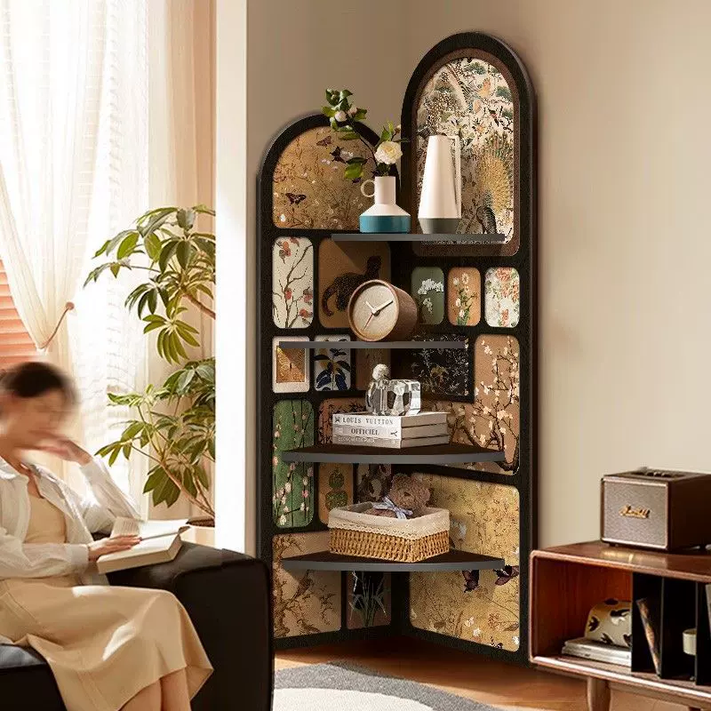 中古风转角架客厅角柜墙角柜书柜复古拐角角落置物柜储物柜置物架