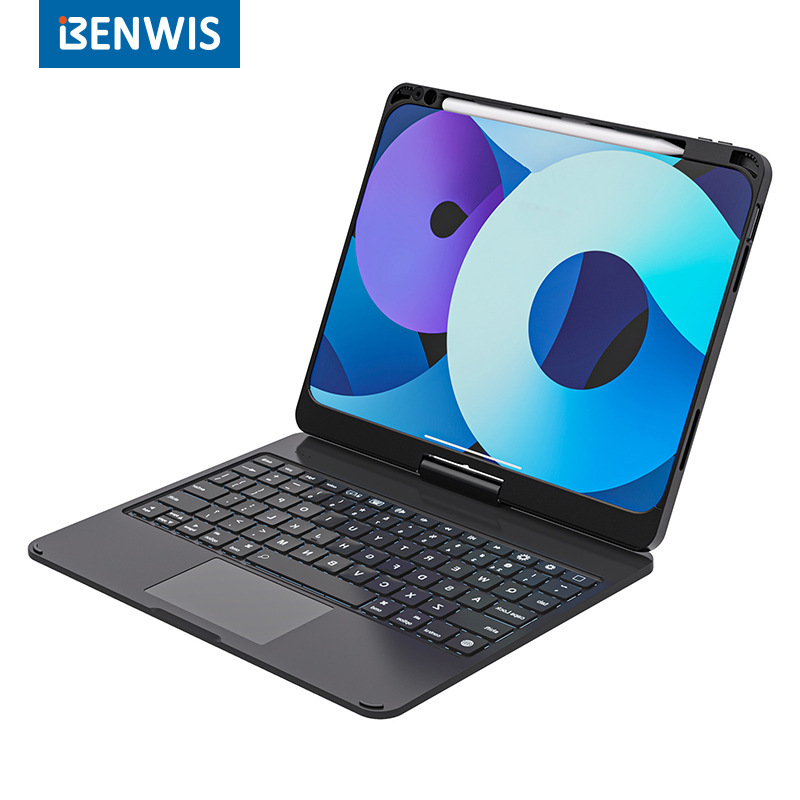 BENWIS Transparent Rotating iPad Wonderful Control Keyboard for Apple Air11 Inch Keyboard Protective Cover Colorful Backlight