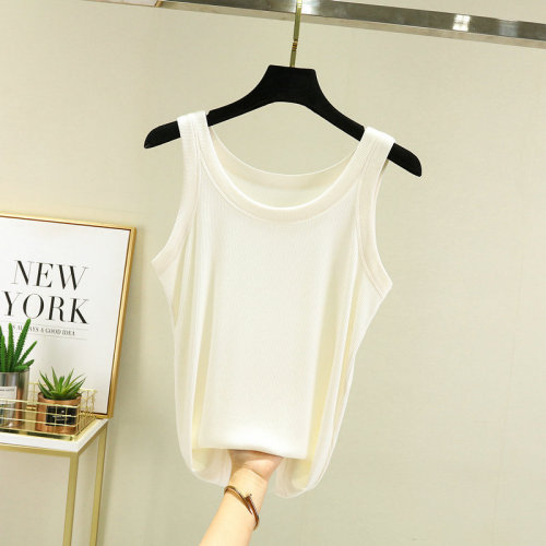 U-neck ribbed strap top women's outerwear  summer new slimming versatile sleeveless low neck t-shirt anti-flashback vest 