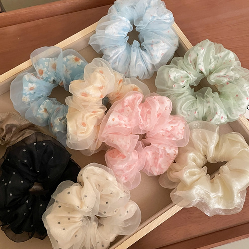 Summer fresh and sweet Korean style large intestine hair ring mesh bag intestine floral polka dot rope college style rubber band hair accessory for women