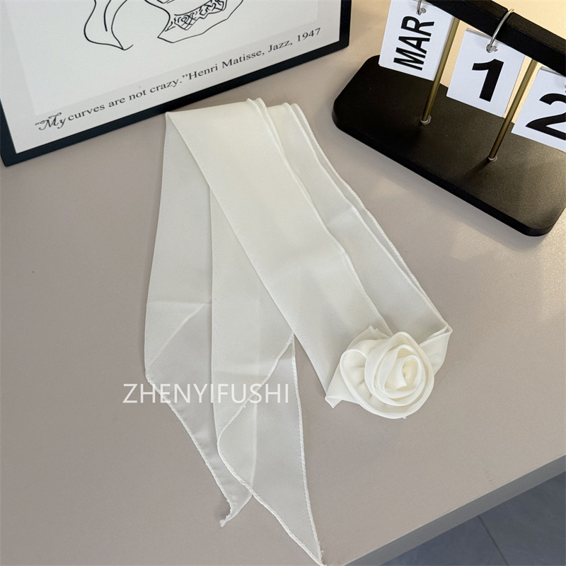 실크 스카프 + 꽃 [순백색]