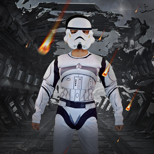 Halloween children's cosplay Star Wars costume Black Warrior jumpsuit white soldier muscle clothes