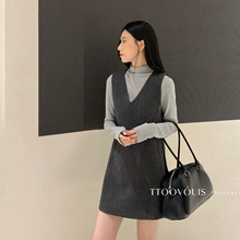 TTOO VOUIS冬季2320两件套半高领长袖针织衫+a字V领连衣裙套装女