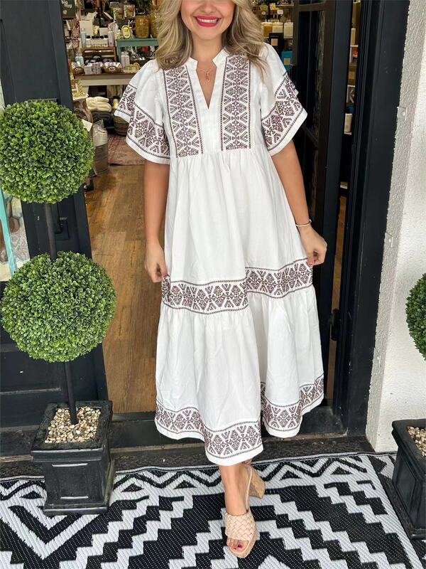 2024 New Amazon Independent Station European and American Cross-Border Printed Loose Cotton Dress
