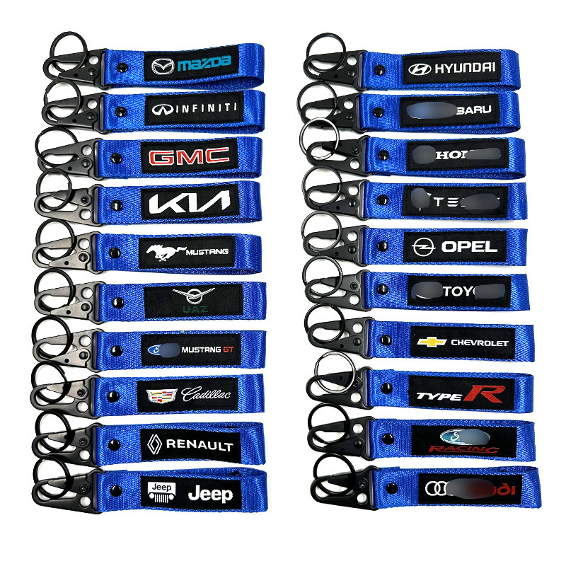 Motorcycle Motorcycle Car Logo Keychain Motorcycle Pendant Embroidered Woven Label Pendant Key Ring Streamer Blue