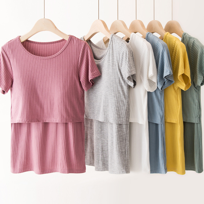 Breastfeeding Suit Breastfeeding Top Going Out Fashion Hot Mom Short-sleeved T-shirt for Pregnant Women Breastfeeding Clothes Base-layer Shirt Summer Vest
