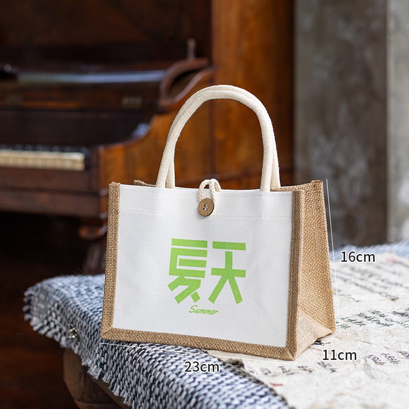 拼接帆布袋印logo手提袋亚麻布袋子伴手礼环保通勤学生外出礼品袋