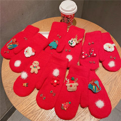 Hand knitting Santa's reindeer acrylic yarn fingerless gloves for women, with extra warmth for winter, cute for outdoor activities and travel