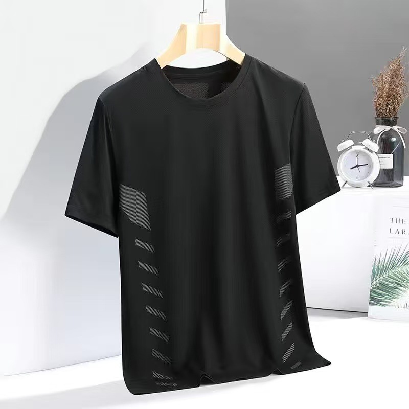 クールアイスシルク Tシャツメンズ半袖貿易新作夏薄手速乾通気性半袖メンズルーズトップ|undefined