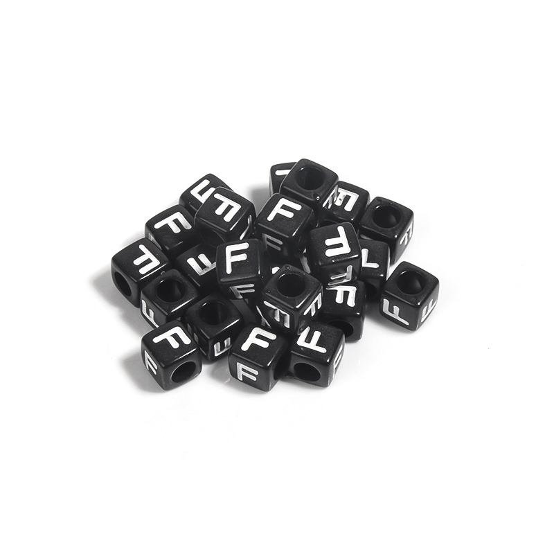 100 / paquete de acrílico fondo negro cuadrado letras blancas 26 letras individuales gotas de aceite cuentas DIY accesorios de cadena de teléfono móvil image 12