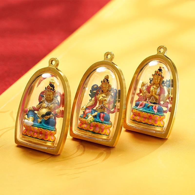 금상 닦아 GABU 상자 펜던트 상속 손으로 그린 삶 4 무장 GUANYIN 녹색 학위 어머니 노란색 신 부의 국가 스타일 THANGKA