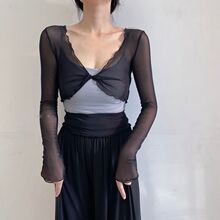 交叉形体外搭网纱罩衫 古典舞芭蕾舞练功服短V领舞蹈披肩长袖上衣