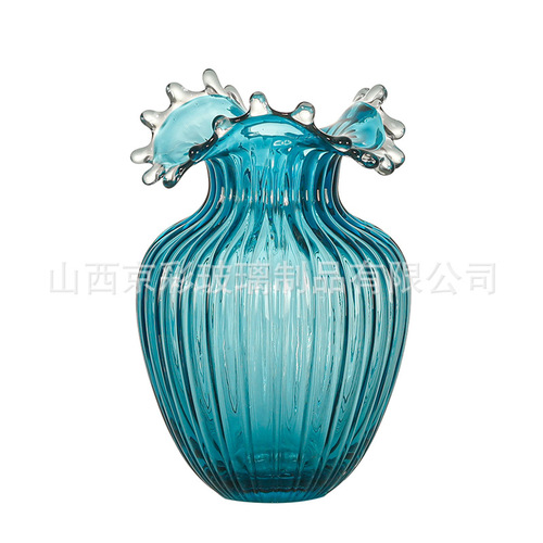 Modern Minimalist Wave Mouth Sand Polished Original Color Glass Flower Vase for Fresh Cut Flowers, Entryway, Living Room, Bedroom, Dining Room Decor