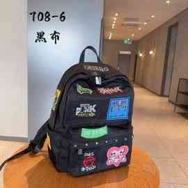 欧美朋克风双肩包时尚贴布拼接铆钉学生大容量书包潮流个性背包