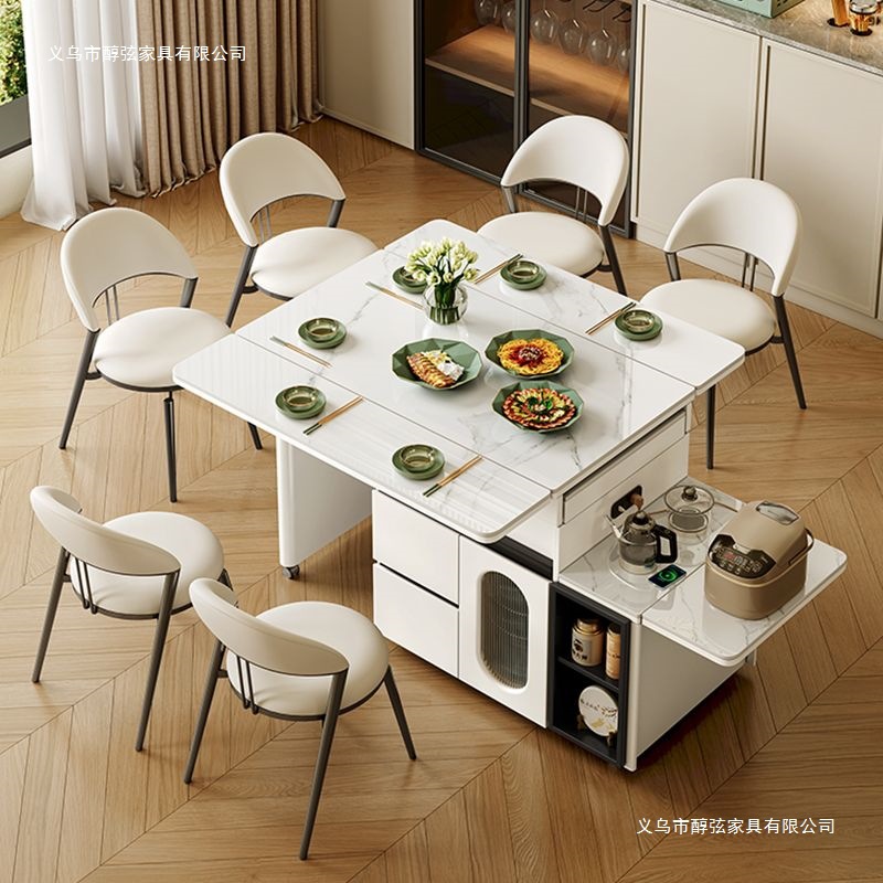 Small Apartment Slate Dining Table and Chair Combination Home Mobile Retractable Folding Dining Table Island Stretch Dining Tea Table Integrated