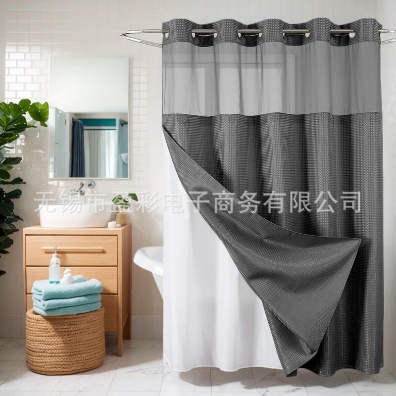 Cross-Border Best-Selling Solid Color Waffle Double-Layer Window Screen Shower Curtain with Removable Lining for Home Bathroom Large Ring Shower Curtain Cross-Border Best-Selling Solid Color Waffle Double-Layer Window Screen Shower Curtain with Removable Lining for Home Bathroom Large Ring Shower Curtain