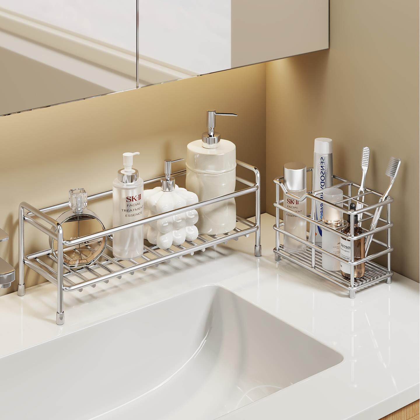 Organizador de Encimera de Baño de Acero Inoxidable