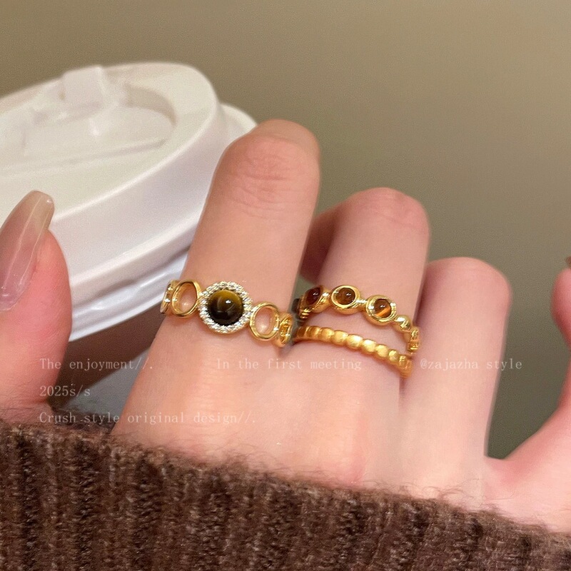 Autumn and Winter Retro Maillard Imitation Tiger Eye Stone Open Ring for Women, Fashionable and High-End, Stackable and Versatile Ring Autumn and Winter Retro Maillard Imitation Tiger Eye Stone Open Ring for Women, Fashionable and High-End, Stackable and Versatile Ring