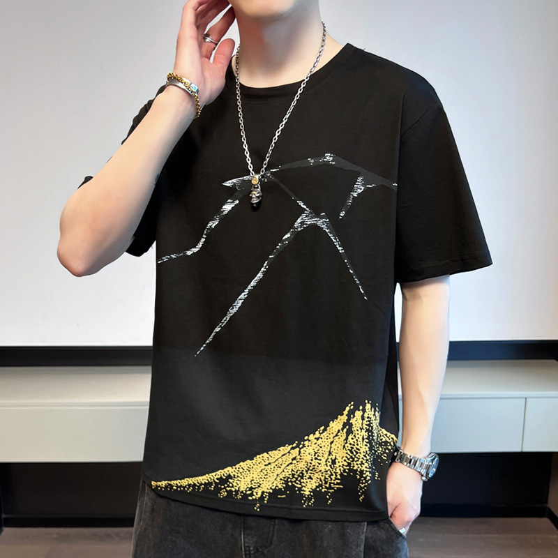 Camiseta de manga corta para hombres de verano nueva camiseta de algodón transpirable de cuello redondo tendencia de moda en la ropa de media manga