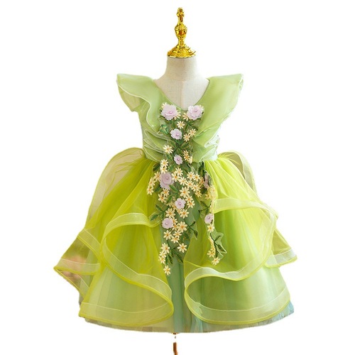 Princess girls dress Green Fairy Ballet tutu skirt children shows costumes dress host piano flower girls photos shooting dress 