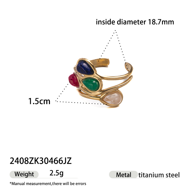 Anillo de acero inoxidable europeo y americano de Tena, sentido de diseño de nicho femenino, anillo de piedra natural con incrustaciones de todo fósforo, joyería explosiva transfronteriza