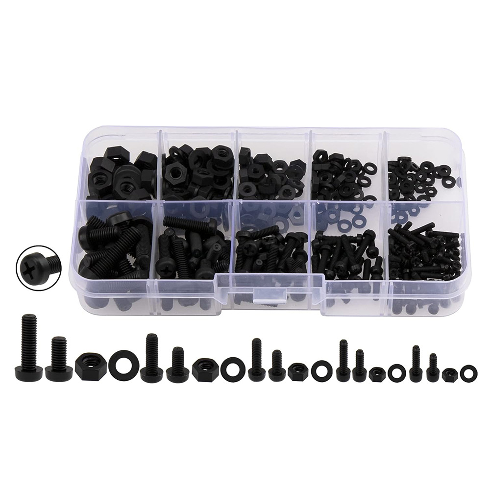 跨境批发270pcs公制M2-M5尼龙塑料绝缘十字盘头螺钉,六角螺母垫圈