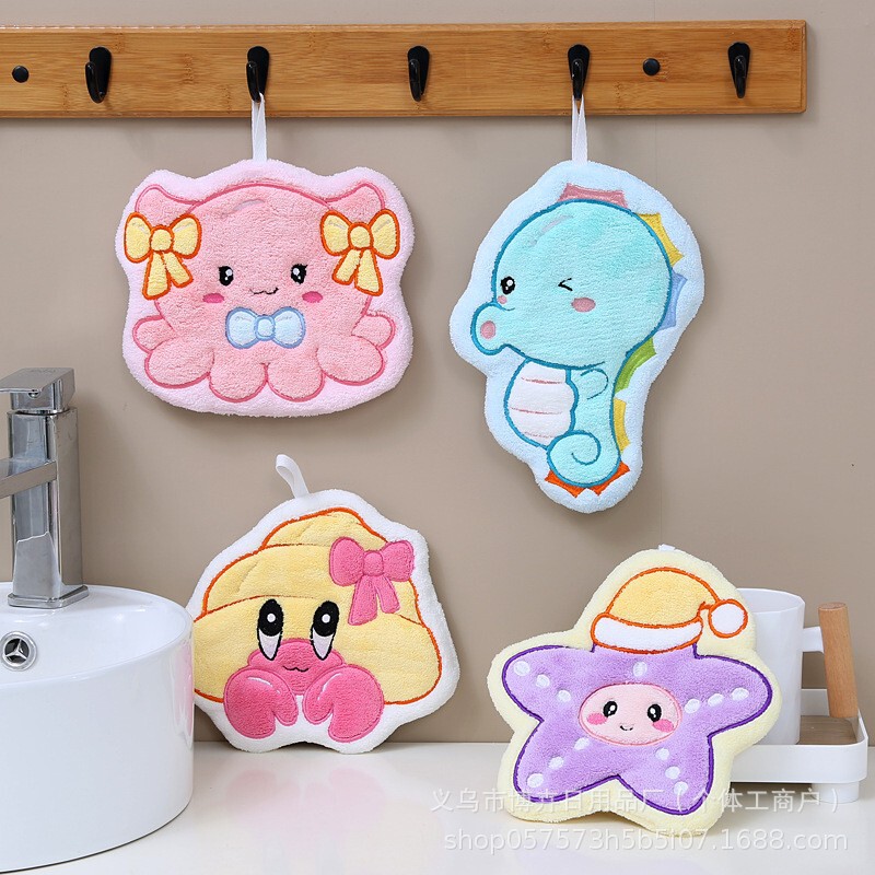 Marine Animal Hanging Cartoon Hand Towel Absorbent Quick-drying Thickened Children's Coral Fleece Soft Cute Octopus Towel