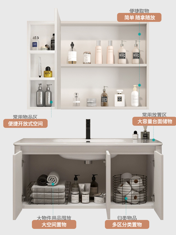 Espacio de aluminio cuarto de baño combinación integrado cerámica lavabo baño lavabo lavado lavabo elegante gabinete espejo gabinete inteligente