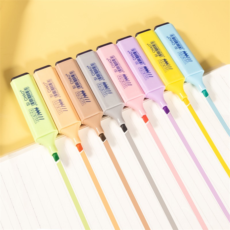 8 color oblicuo cabeza color marcado pluma gruesa cabeza fluorescente Oficina etiqueta pluma Resalte pluma Comercio exterior Venta caliente papelería marcado pluma