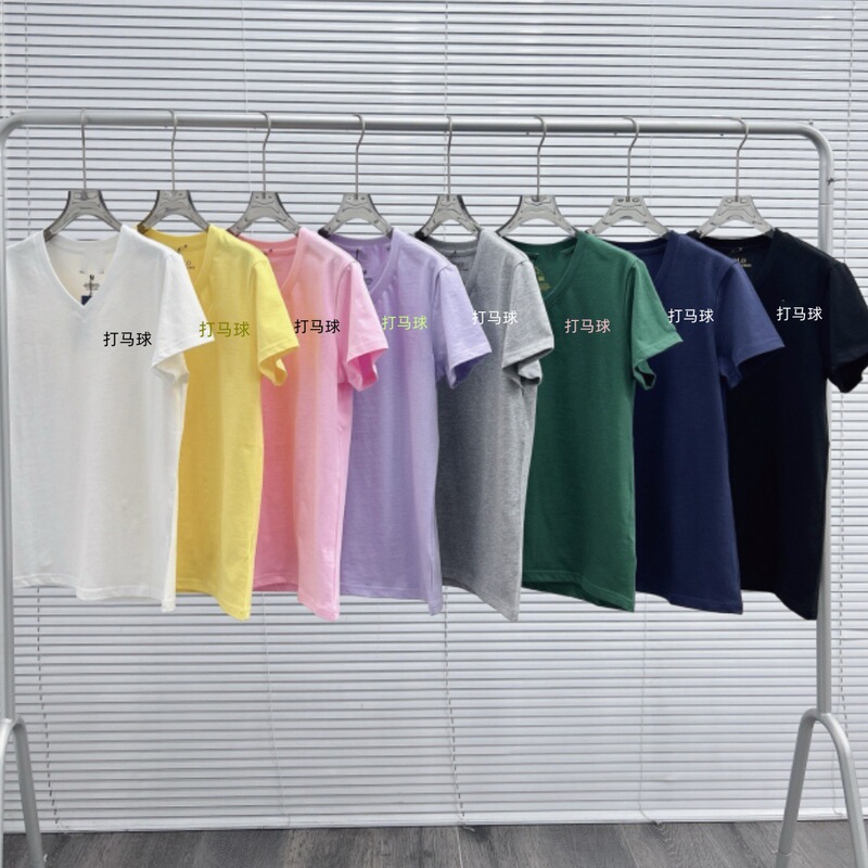 25 Summer V-neck Women's Pony Embroidered Round Neck Half-sleeve Cross-border Casual Base Shirt Student Slim-fit Slim T-shirt