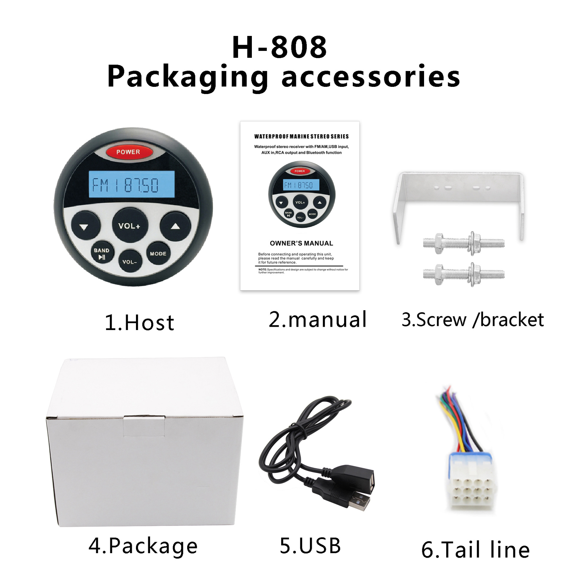 Ip66 Waterproof Mp3 Bluetooth USB Player Suitable for Rvs, Off-Road Vehicles, Boats, Outdoor Installation, and Vehicle Mounting