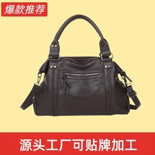 亚马逊女士软皮女包欧美复古托特包潮流单肩斜挎包多口袋机车包