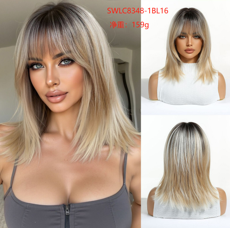 Peluca degradada dorada para mujer, peluca completa, cabello sintético de longitud media, estilo cosplay de Halloween.