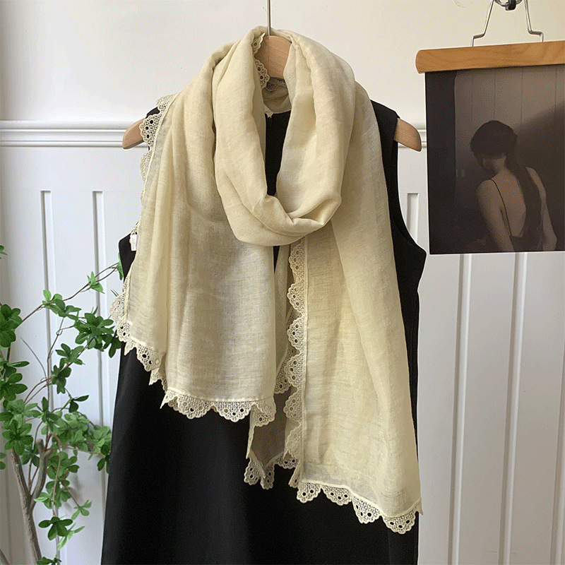 Bufandas coreanas de color sólido primavera y otoño y verano bufandas de seda de encaje de moda bufandas de cuello bufandas de cuello bufandas de doble uso