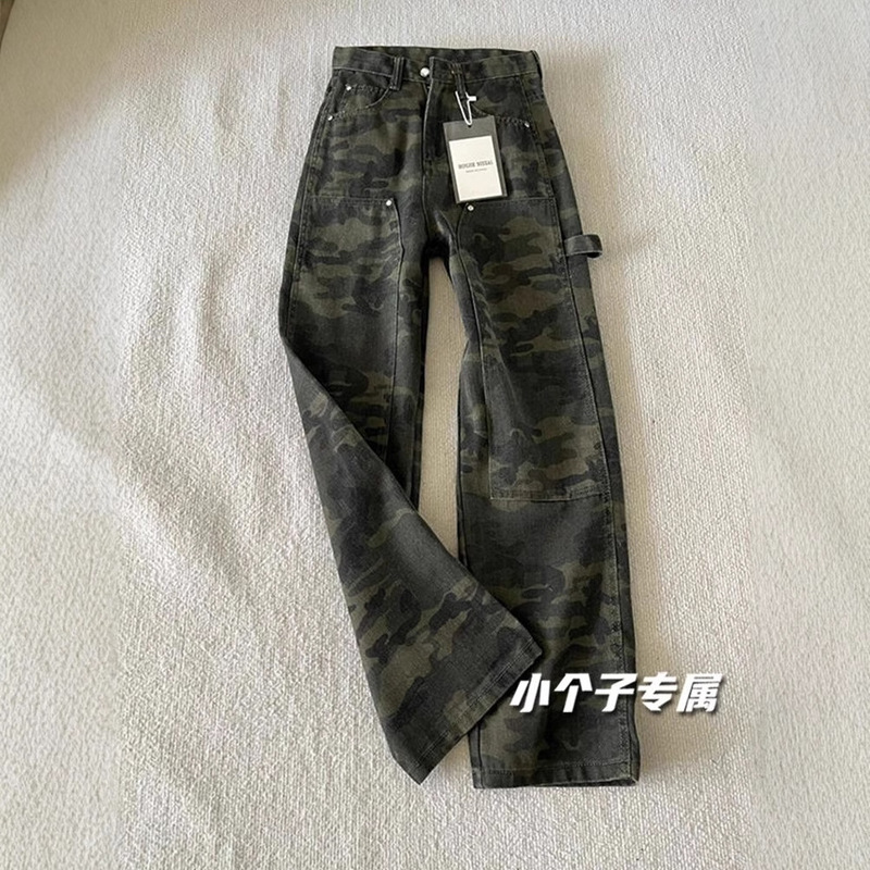 美式复古迷彩窄版阔腿牛仔裤女高街辣妹宽松休闲直筒阔腿裤ins潮|undefined