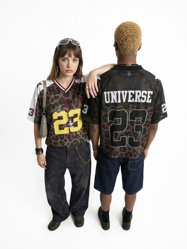 Jiezhan Men's Wear| Retro leopard print digital printed mesh hole jersey 26 summer new American street breathable short-sleeved T-shirt