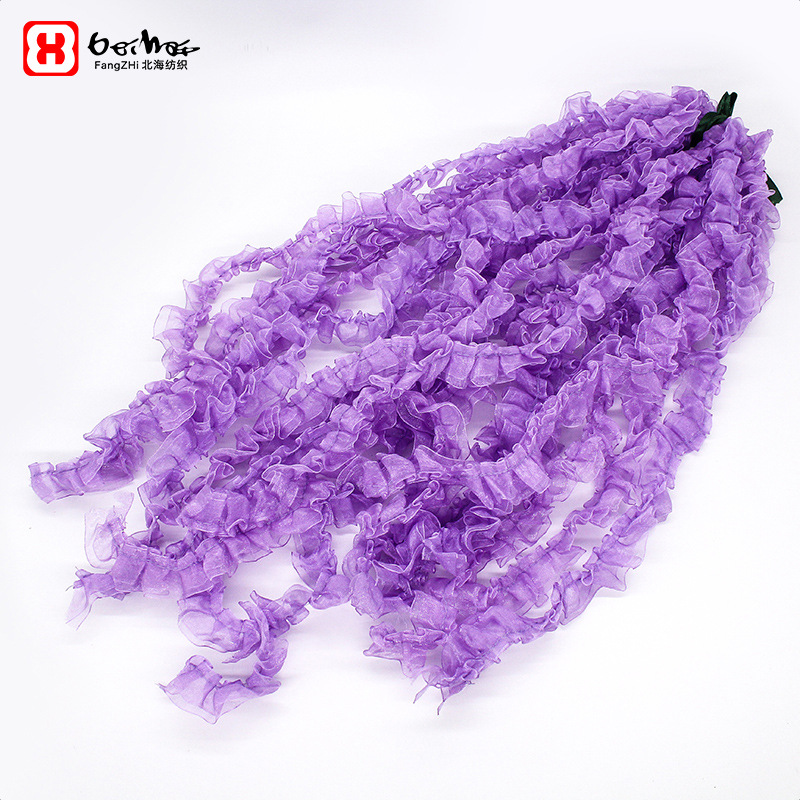 Fabricante al por mayor de 2,5 cm de ancho de gasa de nieve de doble capa con volantes y volantes, accesorios de ropa hechos a mano, encaje decorativo