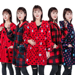 Autumn/Winter Flannel Hooded Jacket Adult Long Sleeve Padded Thick Workwear Warm Coat Down Jacket Dustproof Apron Women