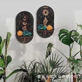 木质墙面烛台创意墙壁水晶置物架悬挂展示架木质摆件雕刻图案收纳